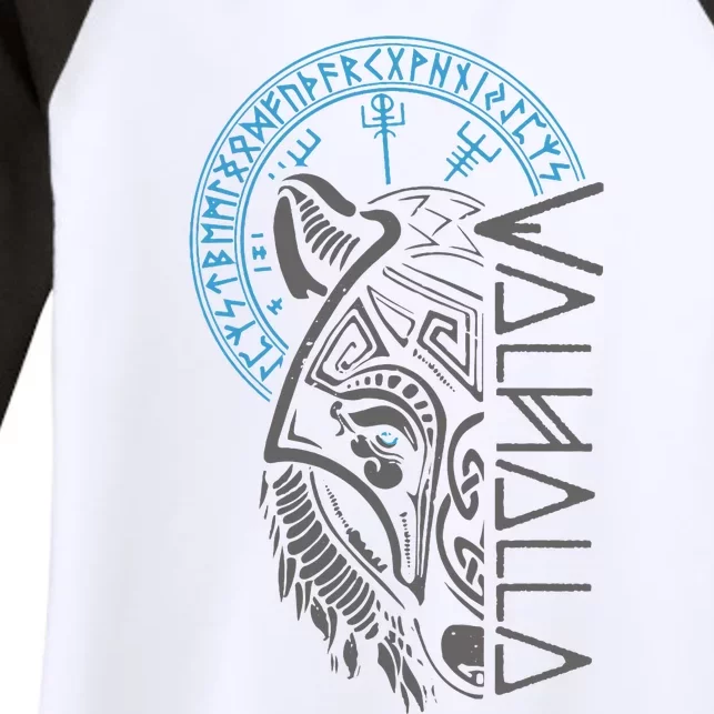 Valhalla Wolf Mask Odin Runes Norse Compass Viking Women's Tri-Blend 3/4-Sleeve Raglan Shirt