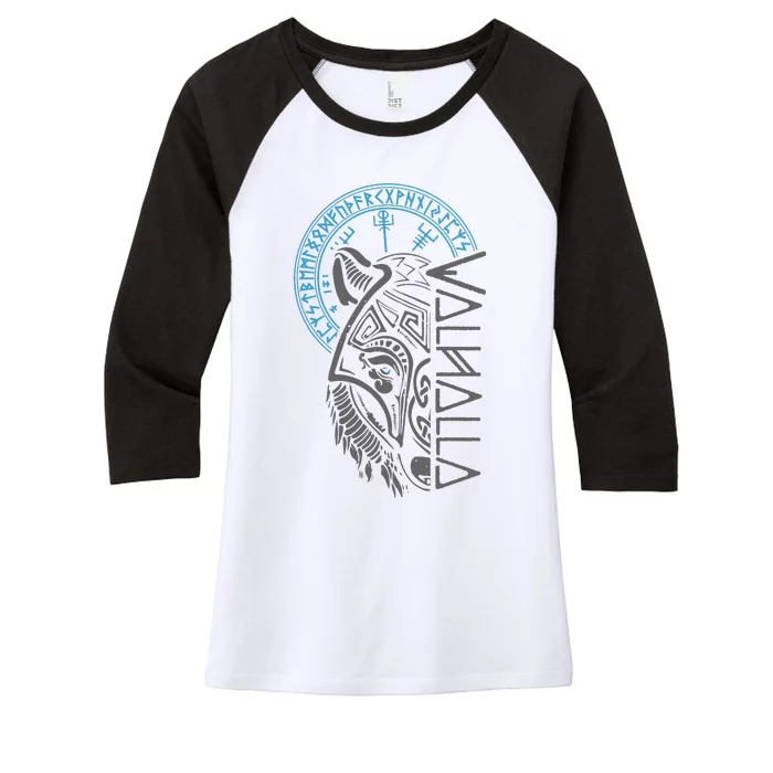 Valhalla Wolf Mask Odin Runes Norse Compass Viking Women's Tri-Blend 3/4-Sleeve Raglan Shirt