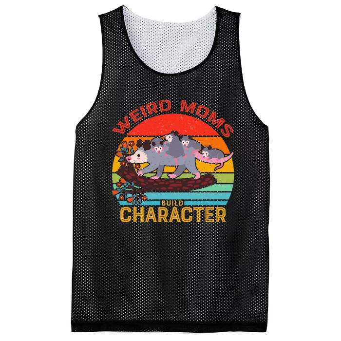 Vintage Weird Moms Build Character Opossum Mom Mothers Day Mesh Reversible Basketball Jersey Tank