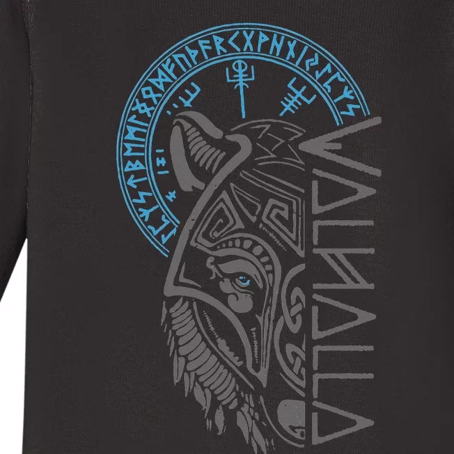 Valhalla Wolf Mask Odin Runes Norse Compass Viking Baby Long Sleeve Bodysuit