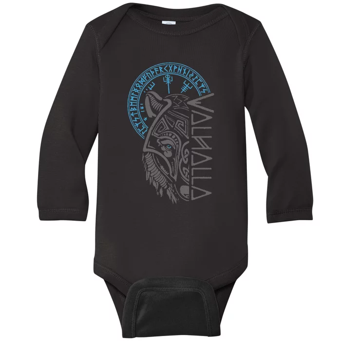 Valhalla Wolf Mask Odin Runes Norse Compass Viking Baby Long Sleeve Bodysuit