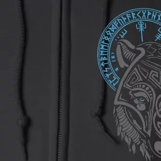 Valhalla Wolf Mask Odin Runes Norse Compass Viking Full Zip Hoodie