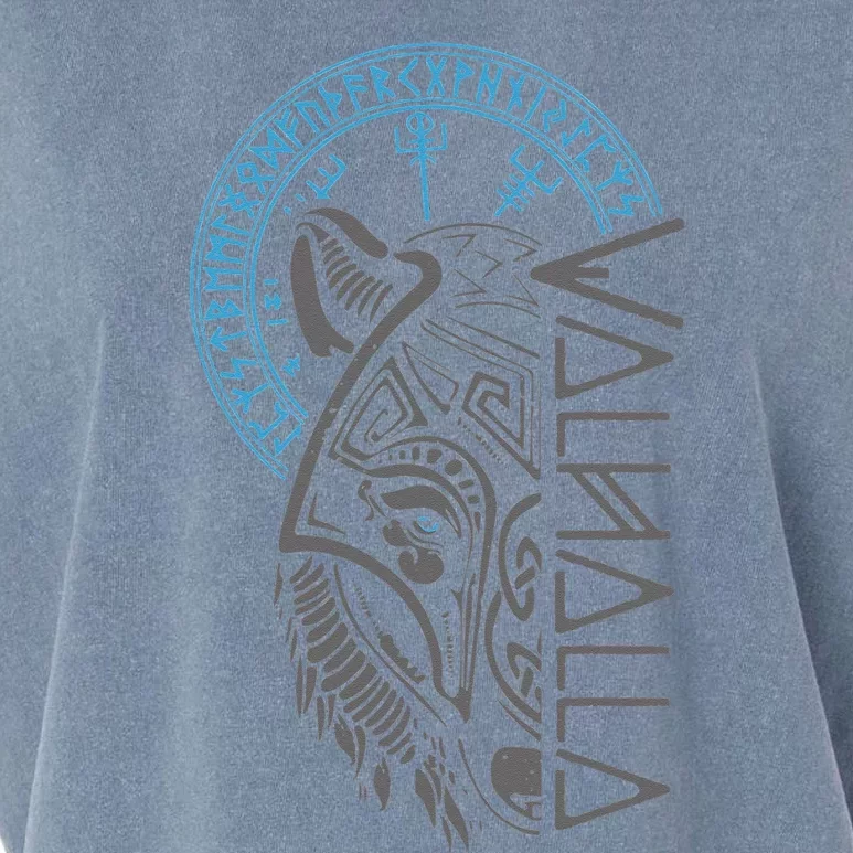 Valhalla Wolf Mask Odin Runes Norse Compass Viking Garment-Dyed Women's Muscle Tee