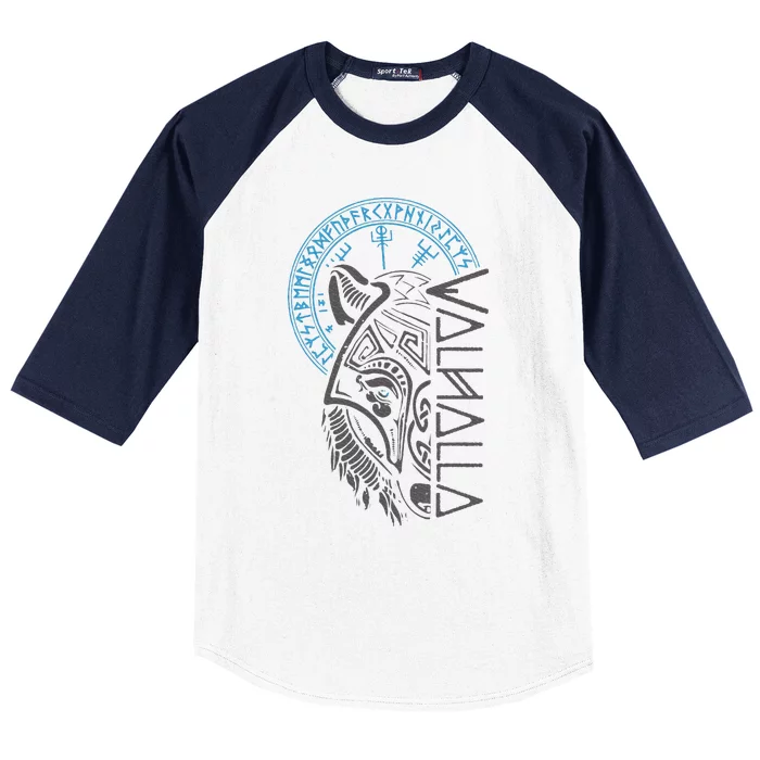 Valhalla Wolf Mask Odin Runes Norse Compass Viking Baseball Sleeve Shirt