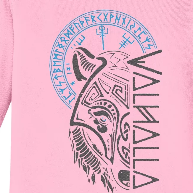 Valhalla Wolf Mask Odin Runes Norse Compass Viking Baby Long Sleeve Bodysuit