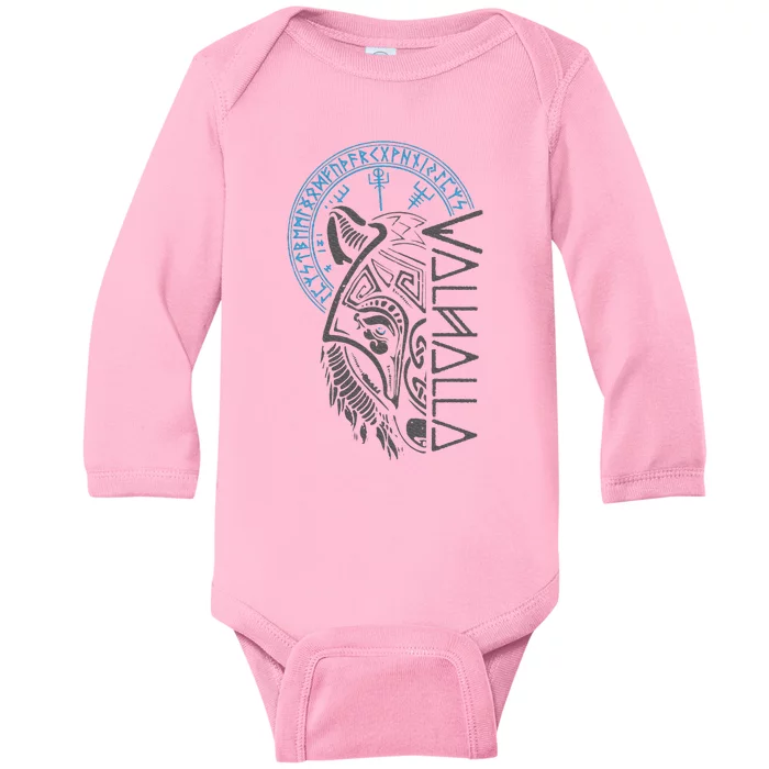 Valhalla Wolf Mask Odin Runes Norse Compass Viking Baby Long Sleeve Bodysuit