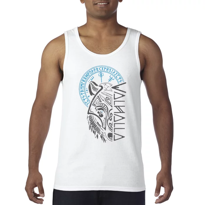 Valhalla Wolf Mask Odin Runes Norse Compass Viking Tank Top