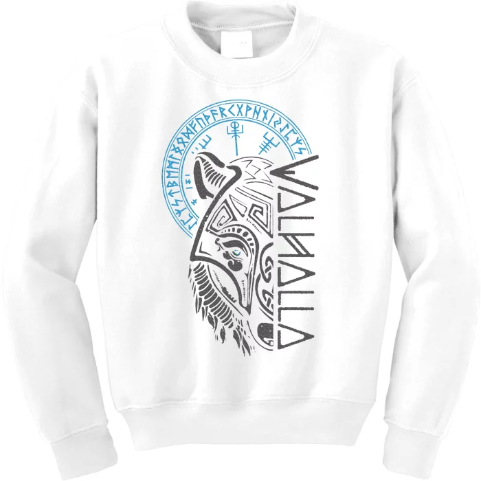 Valhalla Wolf Mask Odin Runes Norse Compass Viking Kids Sweatshirt