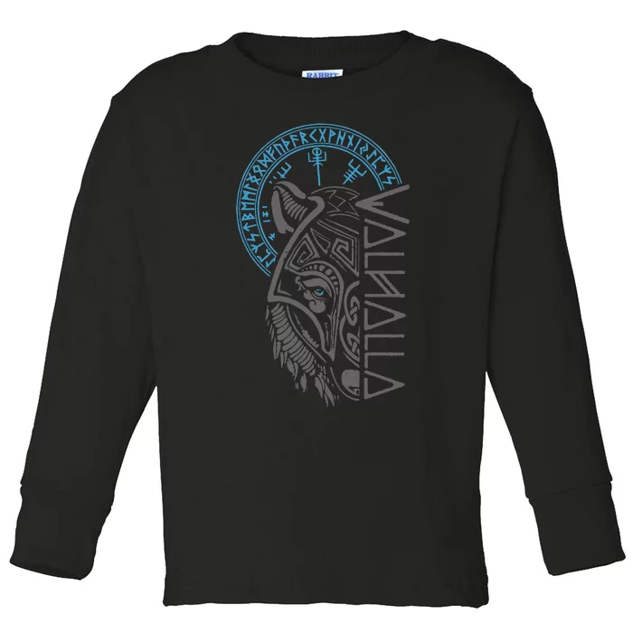 Valhalla Wolf Mask Odin Runes Norse Compass Viking Toddler Long Sleeve Shirt