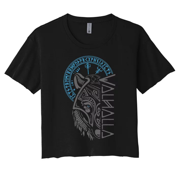 Valhalla Wolf Mask Odin Runes Norse Compass Viking Women's Crop Top Tee