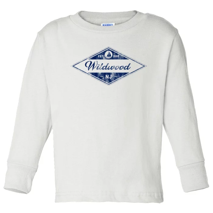 Vintage Wildwood Nj Boating Established 1895 Beach Souvenir Toddler Long Sleeve Shirt