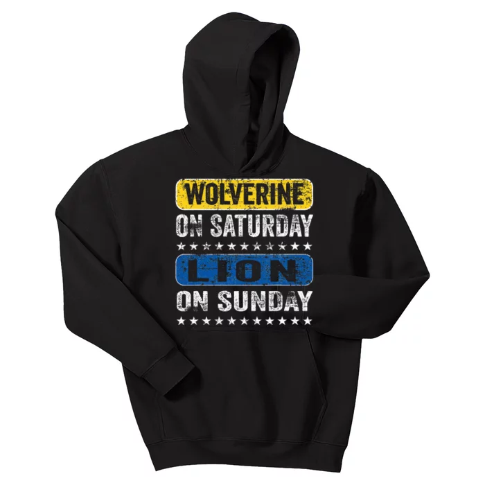 Vintage Wolverine On Saturday Lion On Sunday Detroit Kids Hoodie