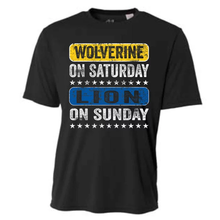 Vintage Wolverine On Saturday Lion On Sunday Detroit Cooling Performance Crew T-Shirt