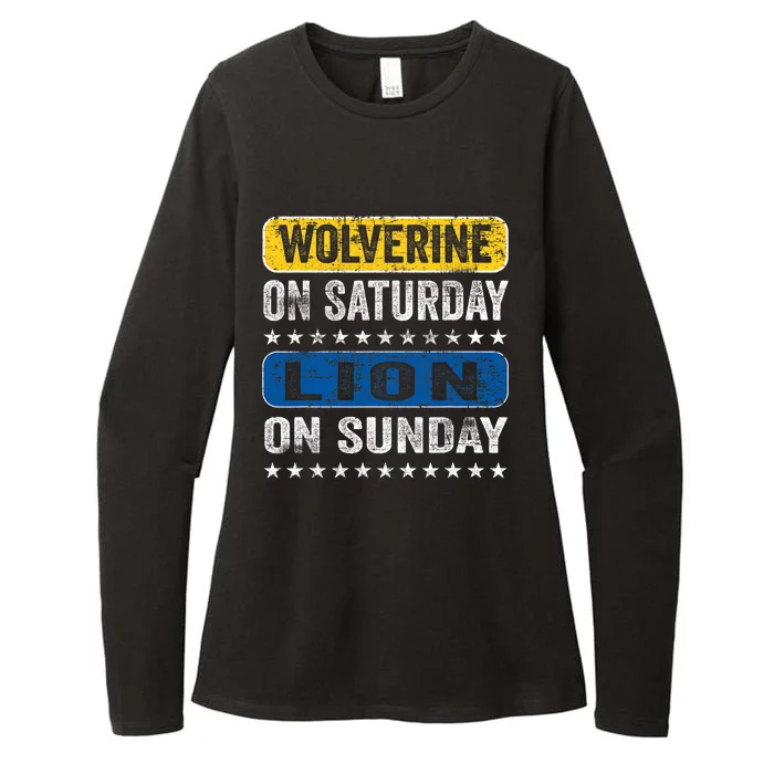 Vintage Wolverine On Saturday Lion On Sunday Detroit Womens CVC Long Sleeve Shirt