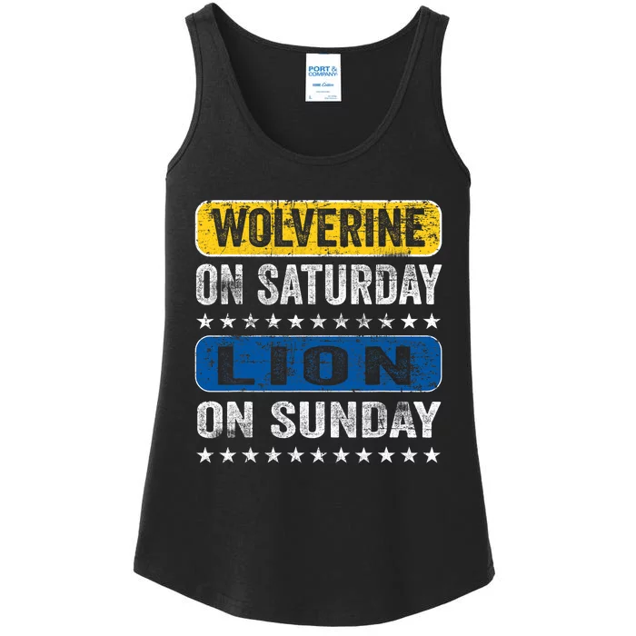 Vintage Wolverine On Saturday Lion On Sunday Detroit Ladies Essential Tank