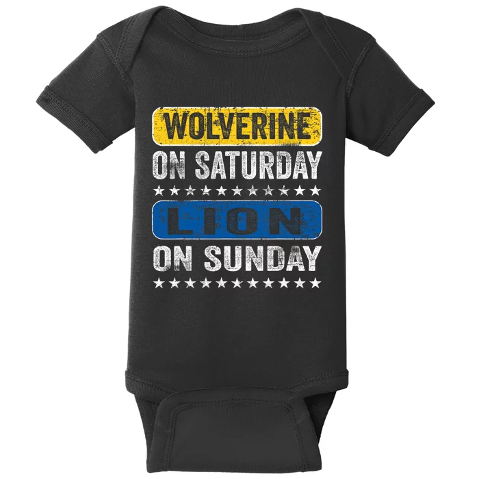 Vintage Wolverine On Saturday Lion On Sunday Detroit Baby Bodysuit