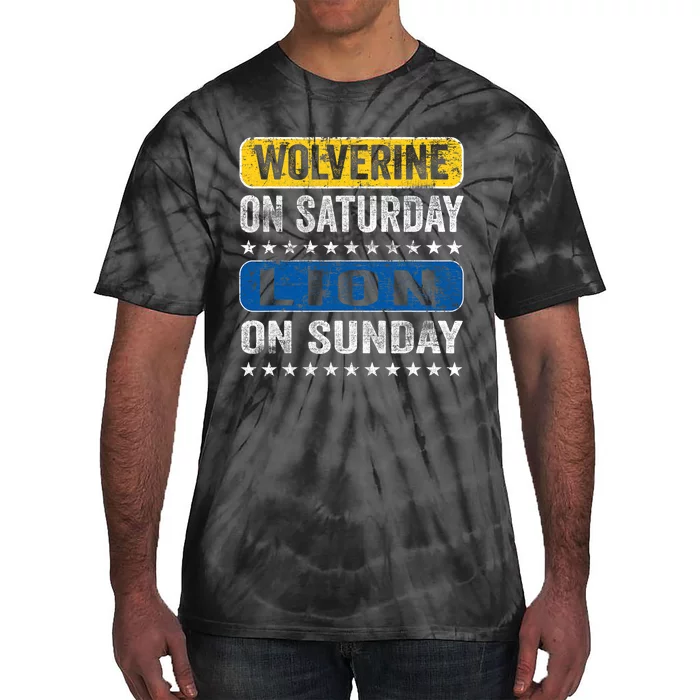 Vintage Wolverine On Saturday Lion On Sunday Detroit Tie-Dye T-Shirt