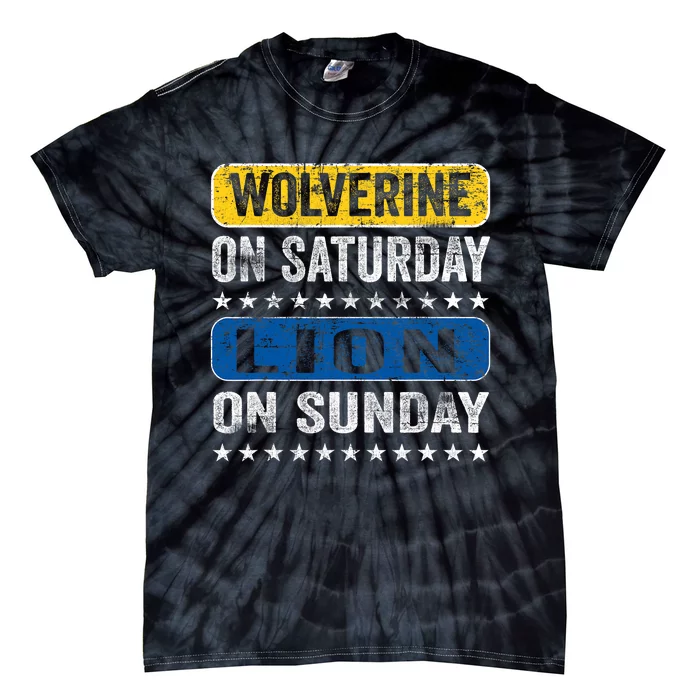 Vintage Wolverine On Saturday Lion On Sunday Detroit Tie-Dye T-Shirt