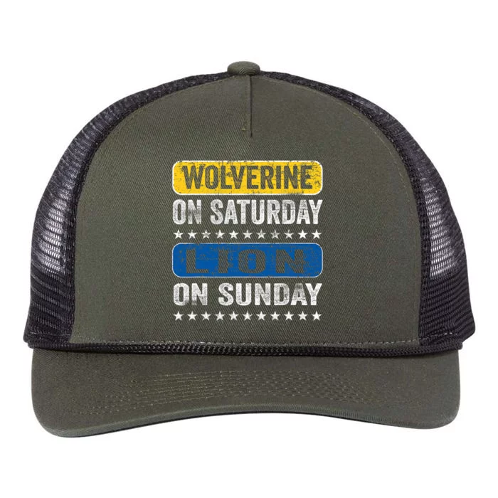 Vintage Wolverine On Saturday Lion On Sunday Detroit Retro Rope Trucker Hat Cap