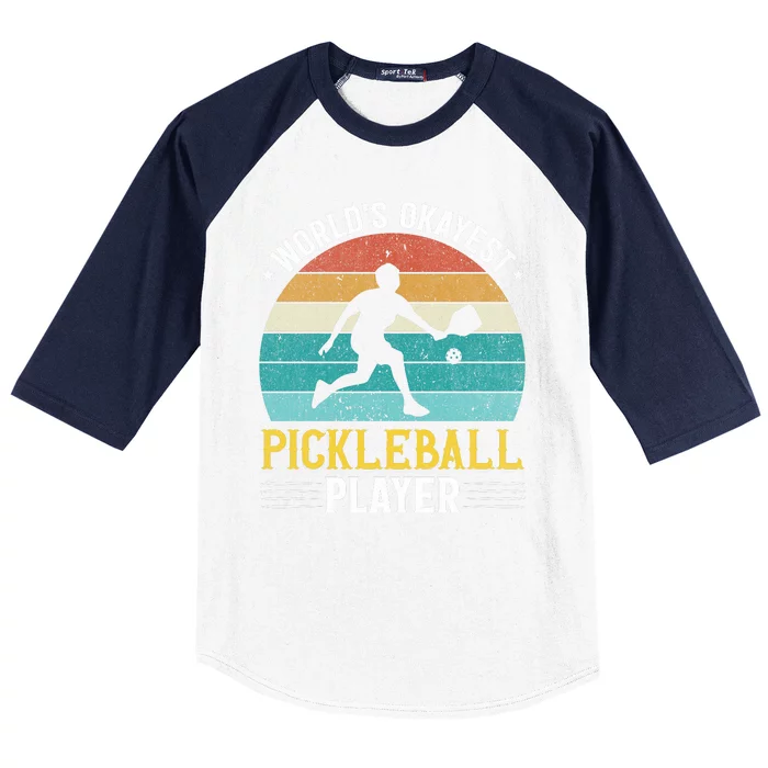 Vintage Worlds Okayest Pickleball Player Paddle Baseball Sleeve Shirt