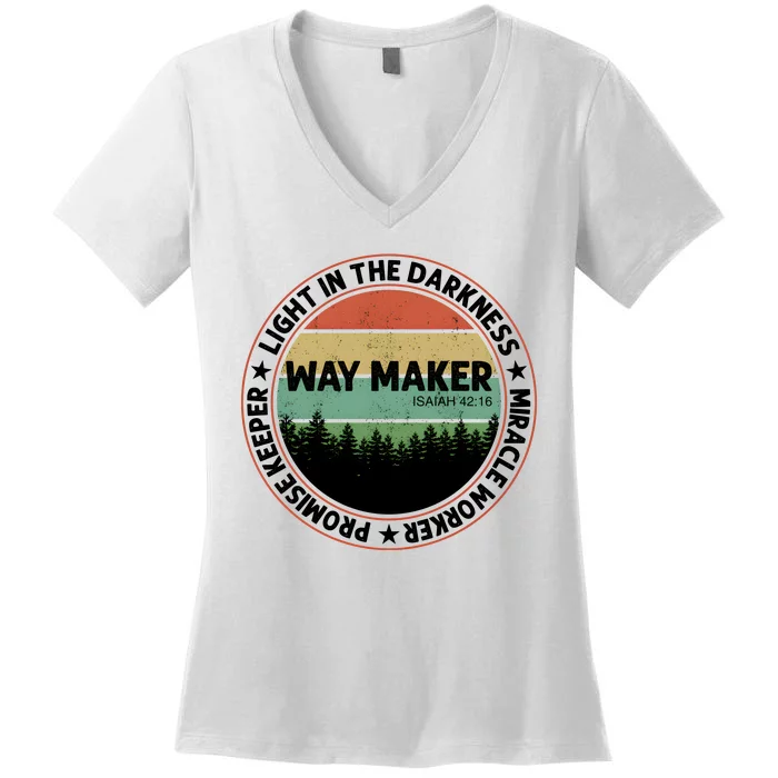 Vintage Waymaker Promise Keeper Miracle Worker Christian Women's V-Neck T-Shirt