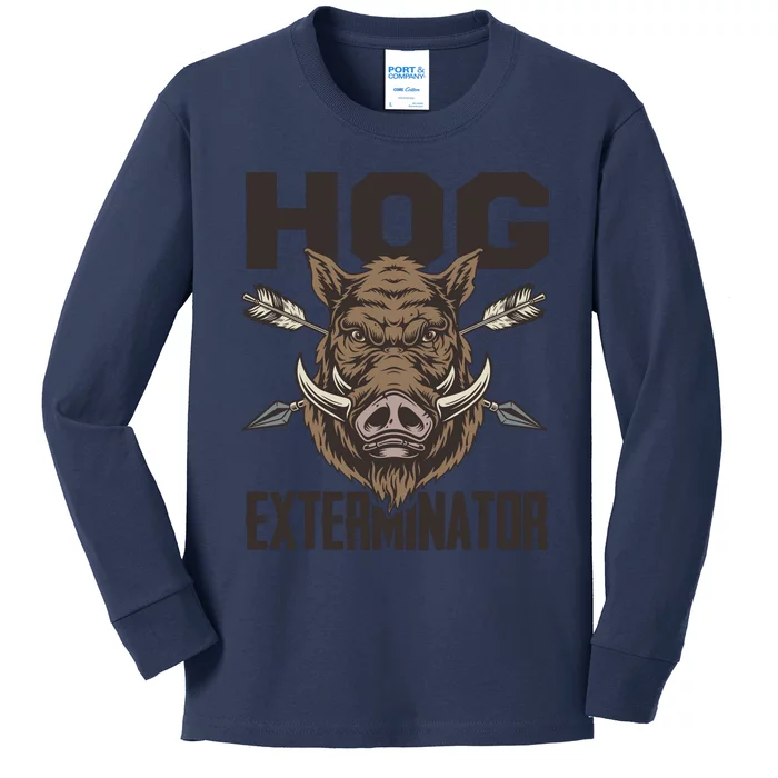 Vintage Wild Pig Hunt Hunting Hog Exterminator Boar Hunter Kids Long Sleeve Shirt