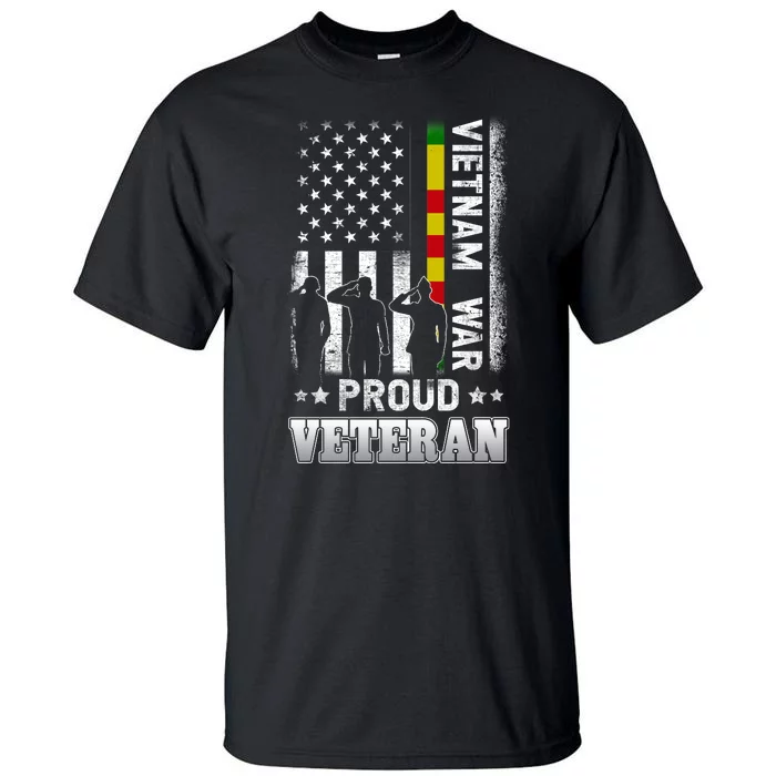 Vietnam War Proud Veteran For Military American Flag Patriotic Tall T-Shirt