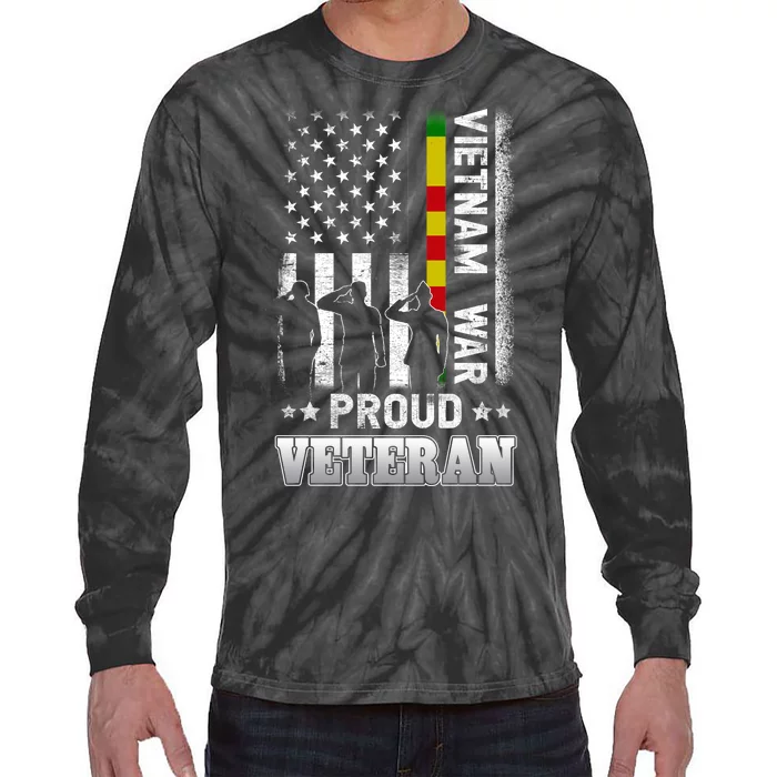 Vietnam War Proud Veteran For Military American Flag Patriotic Tie-Dye Long Sleeve Shirt