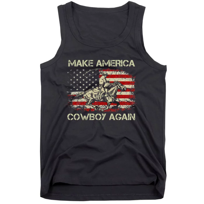 Vintage Western Rodeo Usa Flag Makes America A Cowboy Again Tank Top