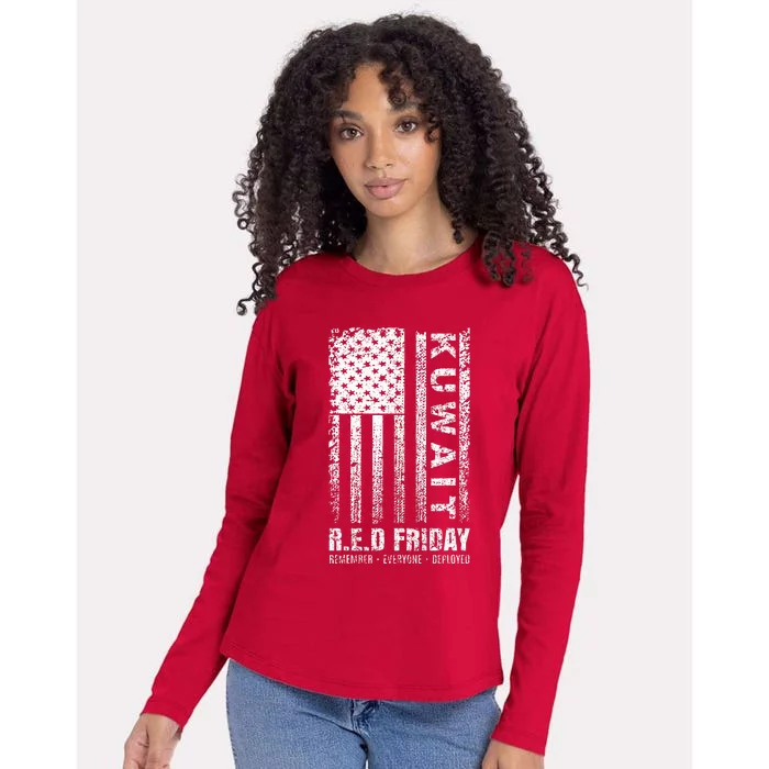 Vintage Wear Red For Deployed Kuwait R.E.D. Friday Flag Womens Cotton Relaxed Long Sleeve T-Shirt