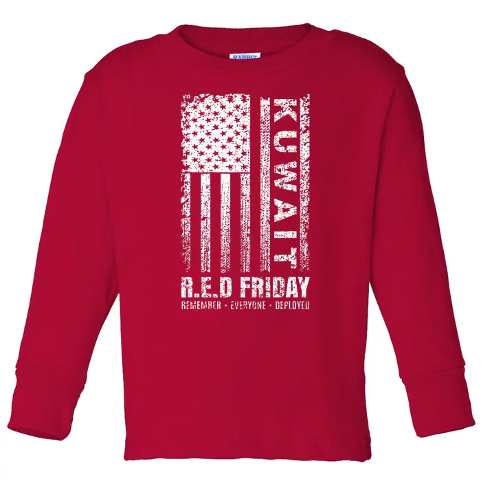 Vintage Wear Red For Deployed Kuwait R.E.D. Friday Flag Toddler Long Sleeve Shirt