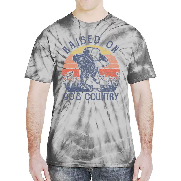 Vintage Western Raised On 90S Country Music Cowboy Hat Tie-Dye T-Shirt