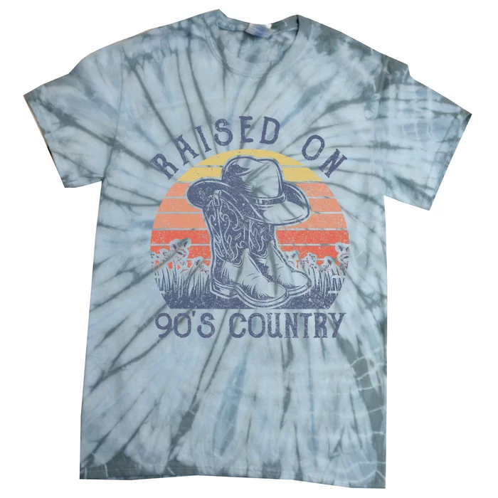 Vintage Western Raised On 90S Country Music Cowboy Hat Tie-Dye T-Shirt