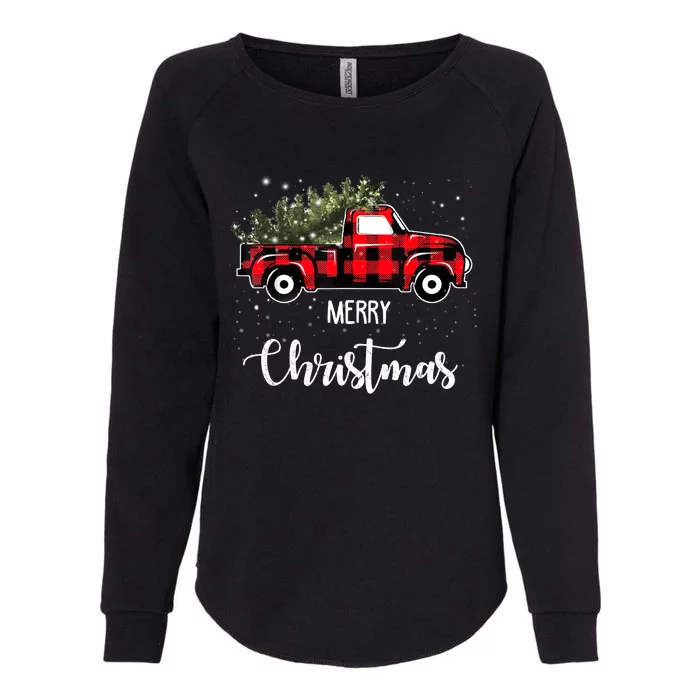 Vintage Wagon Red Truck Christmas Tree Pajama Family Xmas Womens California Wash Sweatshirt