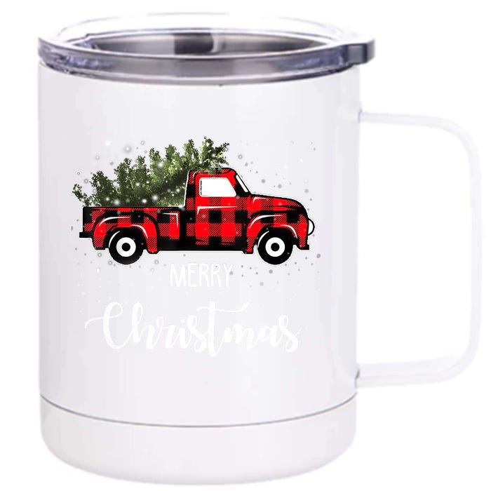 Vintage Wagon Red Truck Christmas Tree Pajama Family Xmas Front & Back 12oz Stainless Steel Tumbler Cup