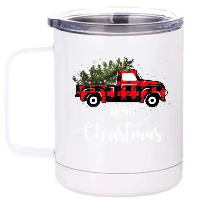 Vintage Wagon Red Truck Christmas Tree Pajama Family Xmas Front & Back 12oz Stainless Steel Tumbler Cup