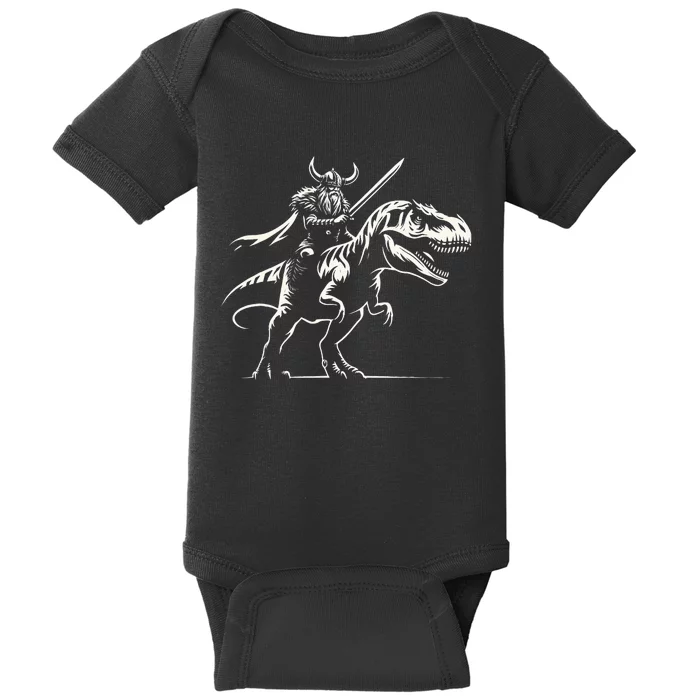 Viking Warrior Riding Trex Dinosaur Baby Bodysuit