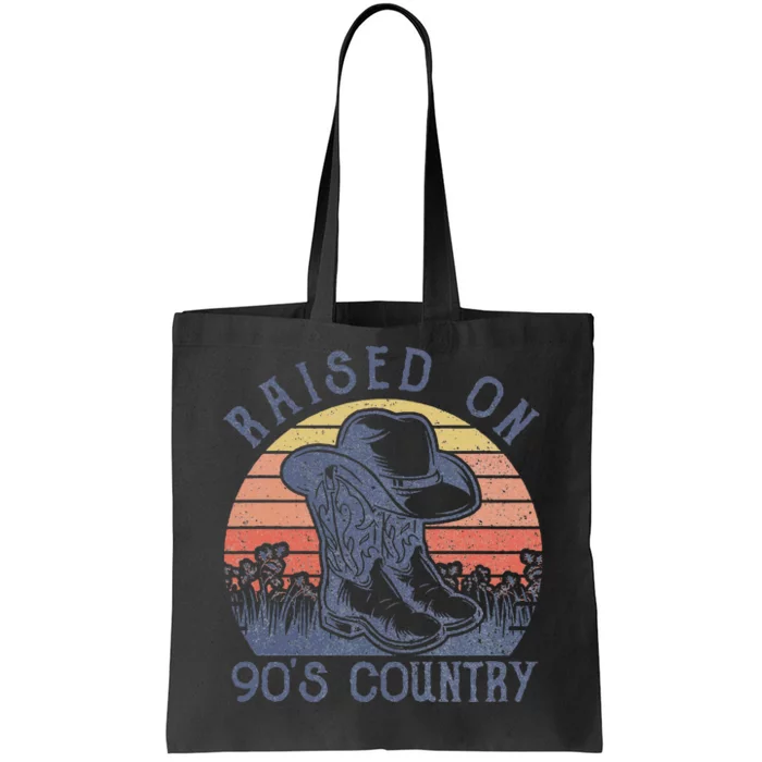 Vintage Western Raised On 90S Country Music Cowboy Hat Tote Bag