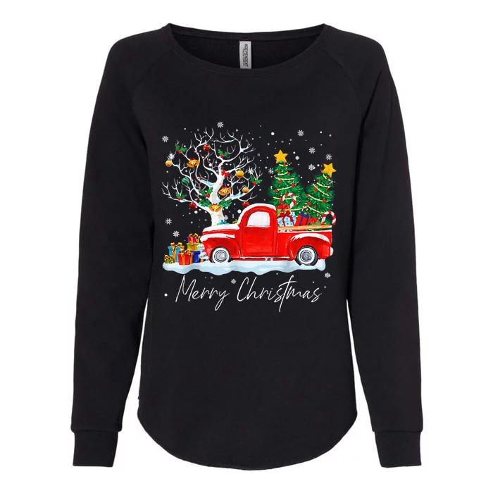 Vintage Wagon Red Truck Christmas Tree Pajama Gift Womens California Wash Sweatshirt