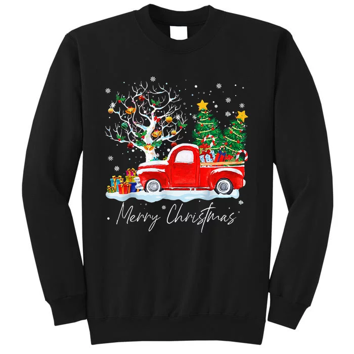 Vintage Wagon Red Truck Christmas Tree Pajama Gift Tall Sweatshirt