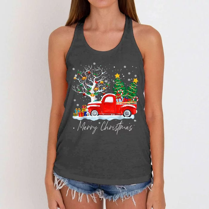 Vintage Wagon Red Truck Christmas Tree Pajama Gift Women's Knotted Racerback Tank