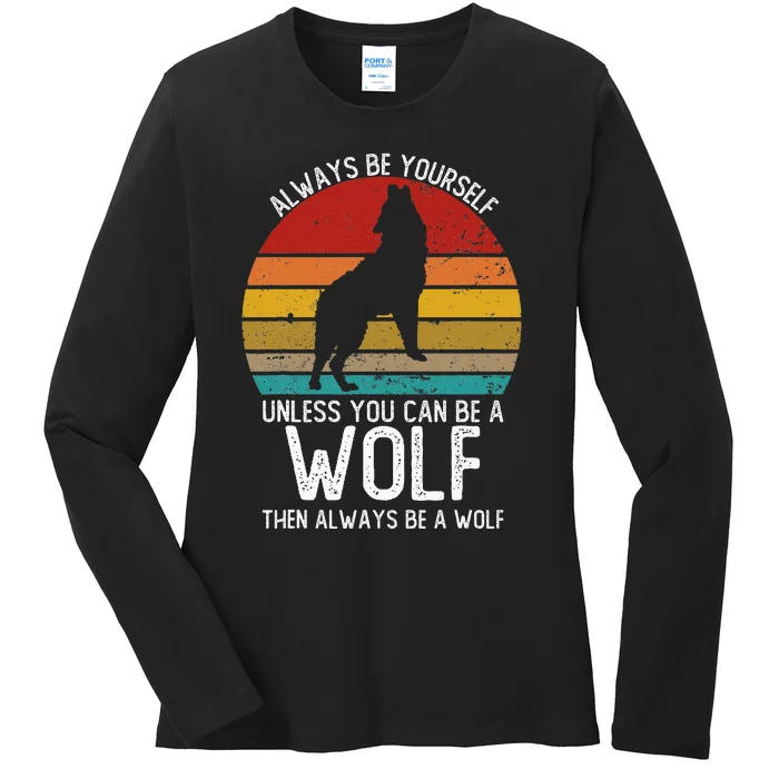 Vintage Wolf Spirit Animal Ladies Long Sleeve Shirt