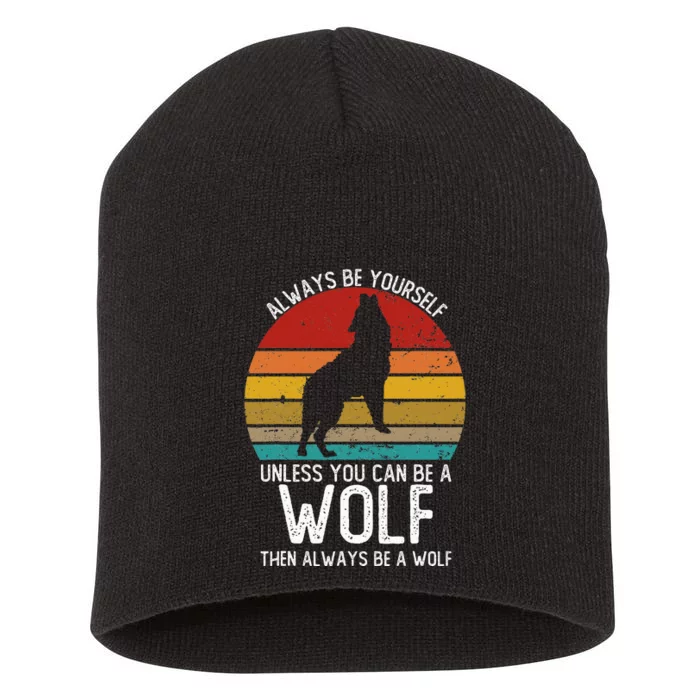 Vintage Wolf Spirit Animal Short Acrylic Beanie