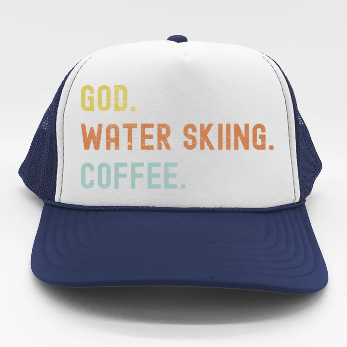 Vintages Water Skiing And Coffee Distressed Gift Trucker Hat