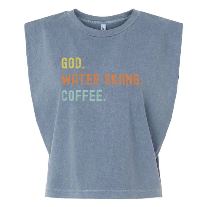 Vintages Water Skiing And Coffee Distressed Gift Garment-Dyed Women's Muscle Tee