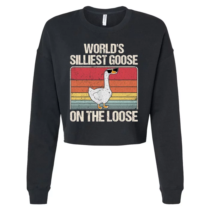 Vintage Worlds Silliest Goose On The Loose Funny Saying Cropped Pullover Crew