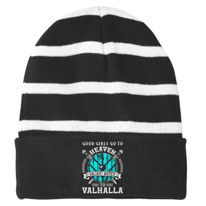 Valiant Women Valhalla Norse Viking Lagertha Shield Maiden Striped Beanie with Solid Band