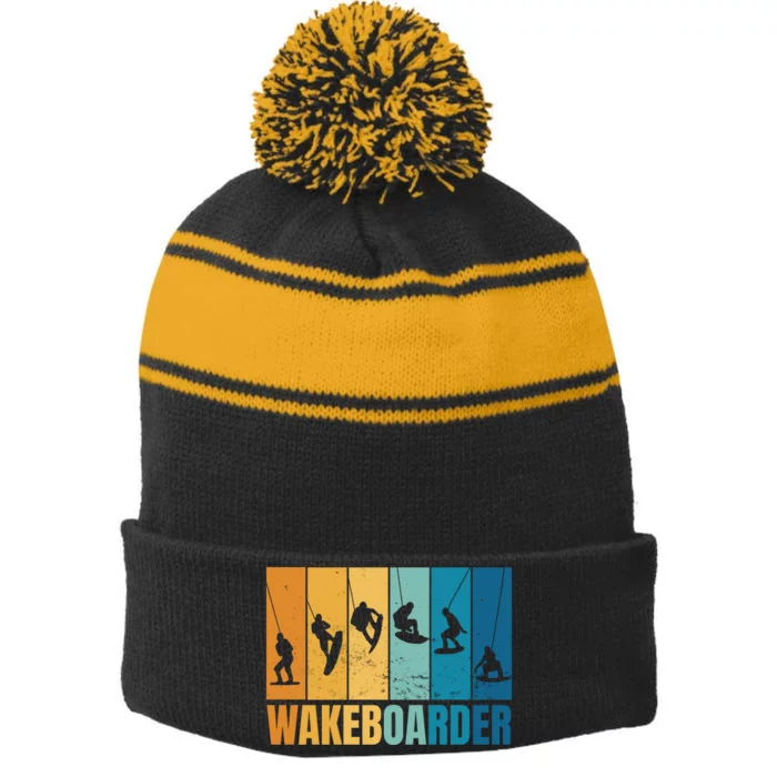 Vintage Wakeboarder Stripe Pom Pom Beanie