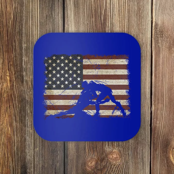 Vintage Wrestling Wrestle American Flag Usa Flag Wrestler Gift Coaster