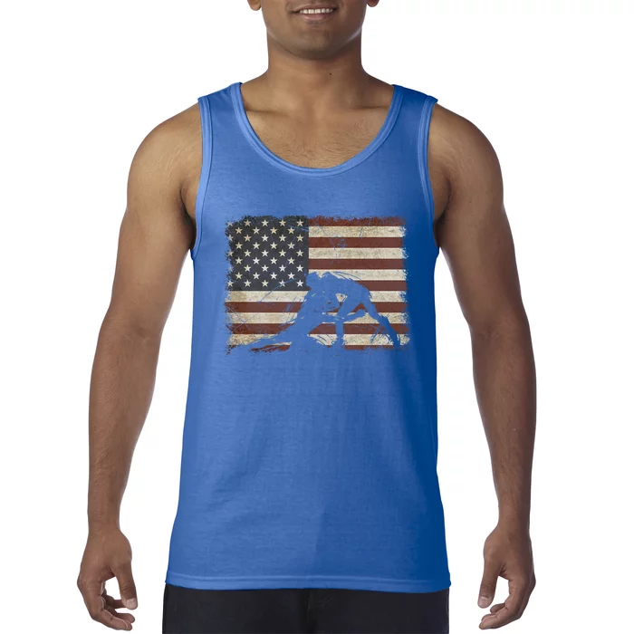 Vintage Wrestling Wrestle American Flag Usa Flag Wrestler Gift Tank Top